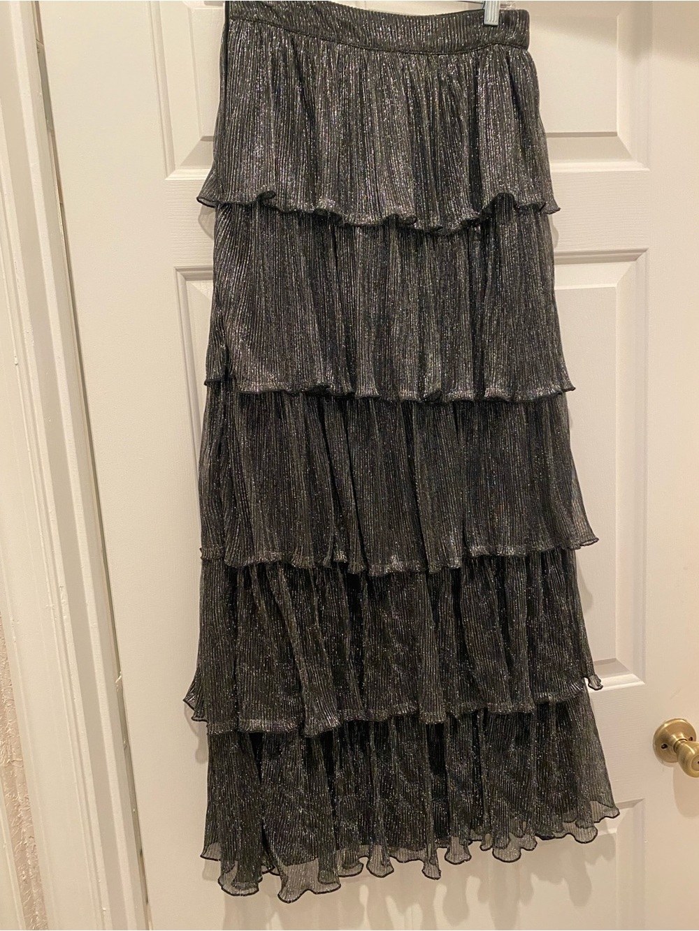 Shimmery Black Tiered Maxi Skirt